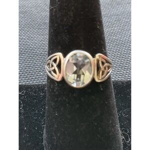 Vintage 925 Sterling Silver Celtic Trinity Knot Ring With Center Al Stone Size 8